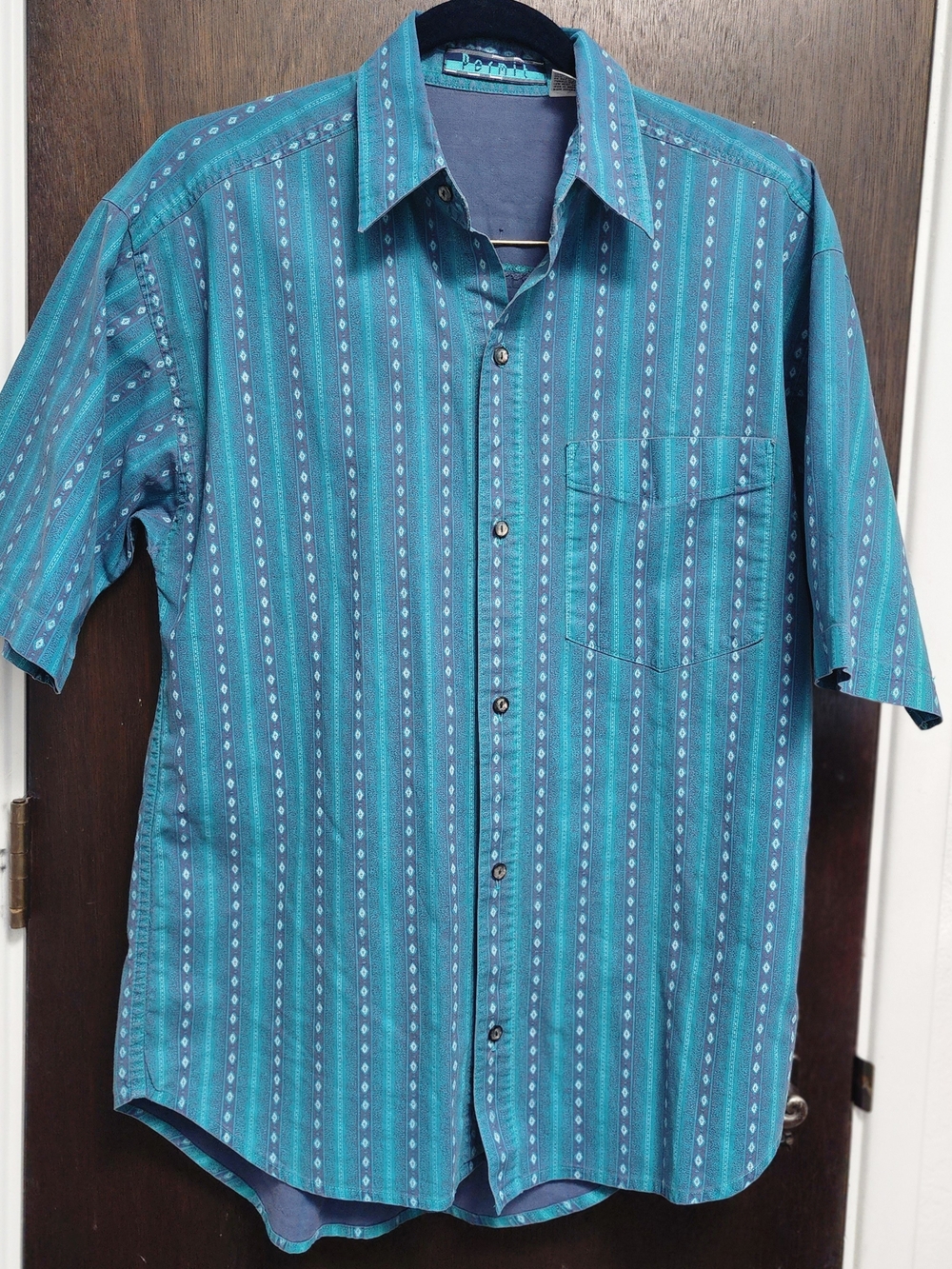 Vintage 90s Permit Surfer Skater Aztec /western Blues Button Up S/S Shirt Mens S